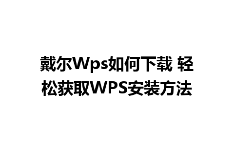 戴尔Wps如何下载 轻松获取WPS安装方法