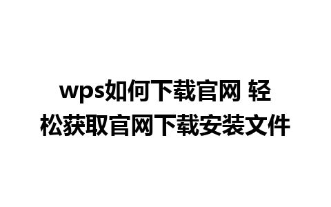 wps如何下载官网 轻松获取官网下载安装文件