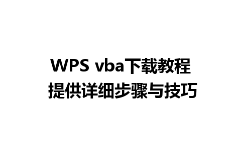 WPS vba下载教程 提供详细步骤与技巧