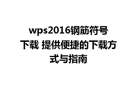 wps2016钢筋符号下载 提供便捷的下载方式与指南