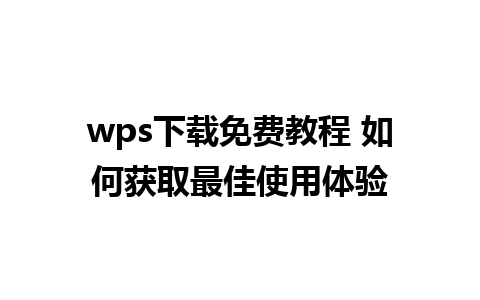 wps下载免费教程 如何获取最佳使用体验