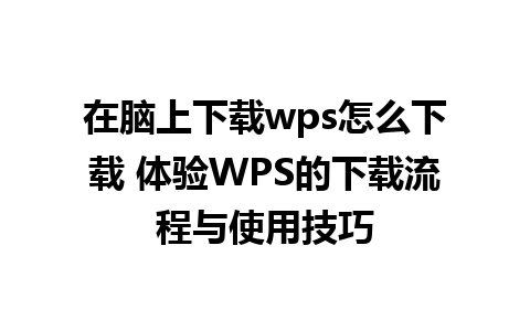 在脑上下载wps怎么下载 体验WPS的下载流程与使用技巧