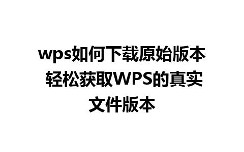 wps如何下载原始版本 轻松获取WPS的真实文件版本