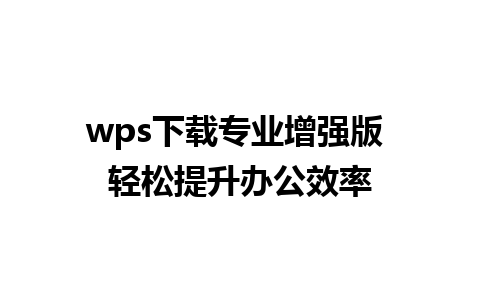 wps下载专业增强版 轻松提升办公效率