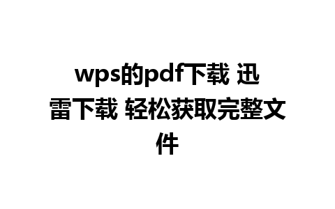 wps的pdf下载 迅雷下载 轻松获取完整文件