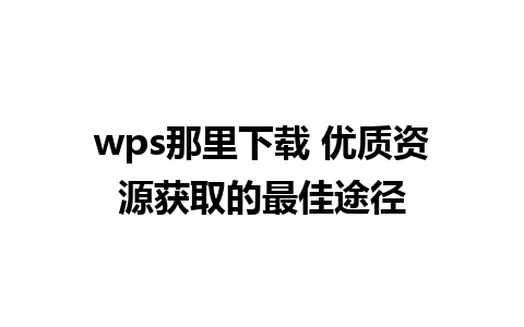 wps那里下载 优质资源获取的最佳途径