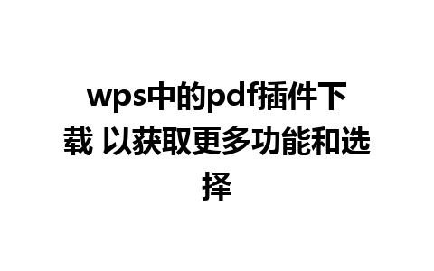 wps中的pdf插件下载 以获取更多功能和选择 