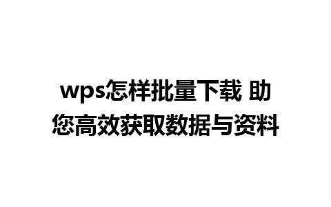 wps怎样批量下载 助您高效获取数据与资料