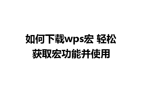 如何下载wps宏 轻松获取宏功能并使用