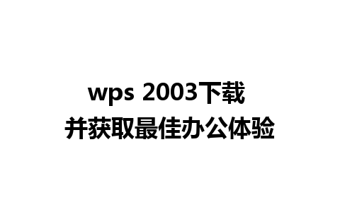 wps 2003下载 并获取最佳办公体验