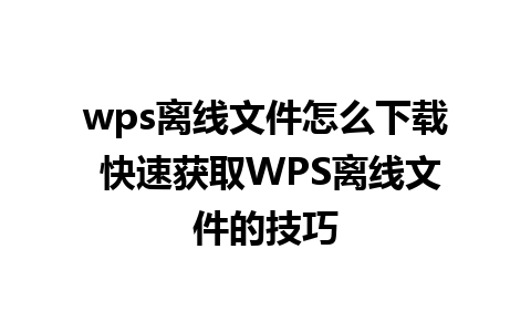 wps离线文件怎么下载 快速获取WPS离线文件的技巧