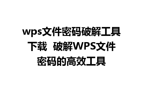 wps文件密码破解工具下载  破解WPS文件密码的高效工具