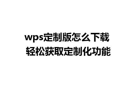 wps定制版怎么下载 轻松获取定制化功能