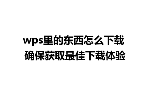 wps里的东西怎么下载 确保获取最佳下载体验