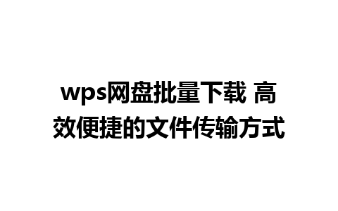 wps网盘批量下载 高效便捷的文件传输方式