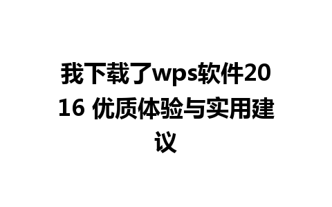 我下载了wps软件2016 优质体验与实用建议